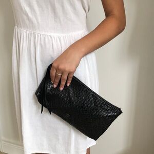 Elliott Lucca Braided Woven Leather Zip Clutch Purse